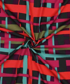 Leichter Viskose Stretch, grafische Musterung Orange / Pink / Mint