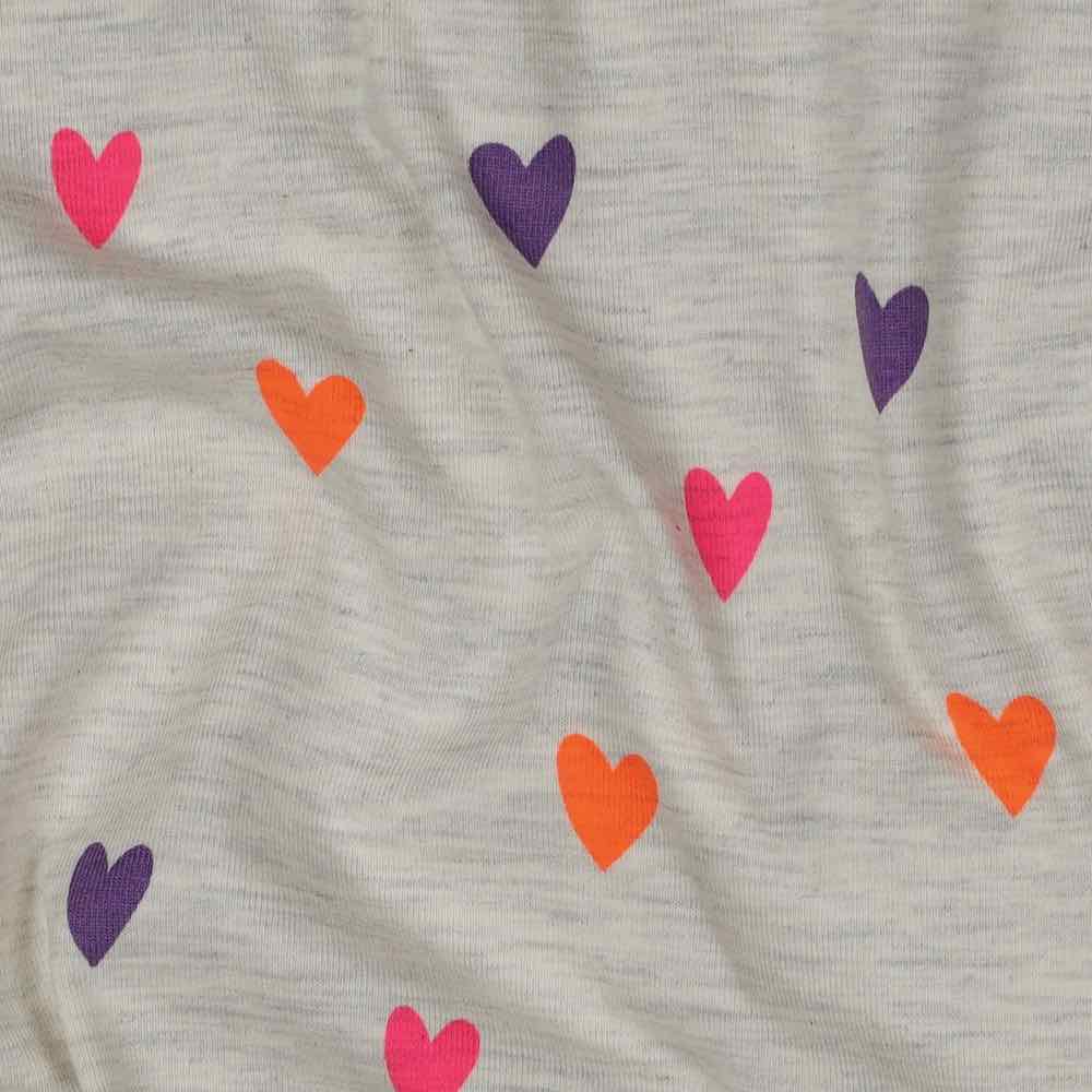 Jersey, bunte kleine Herzen auf Melange Grau – Bild 5