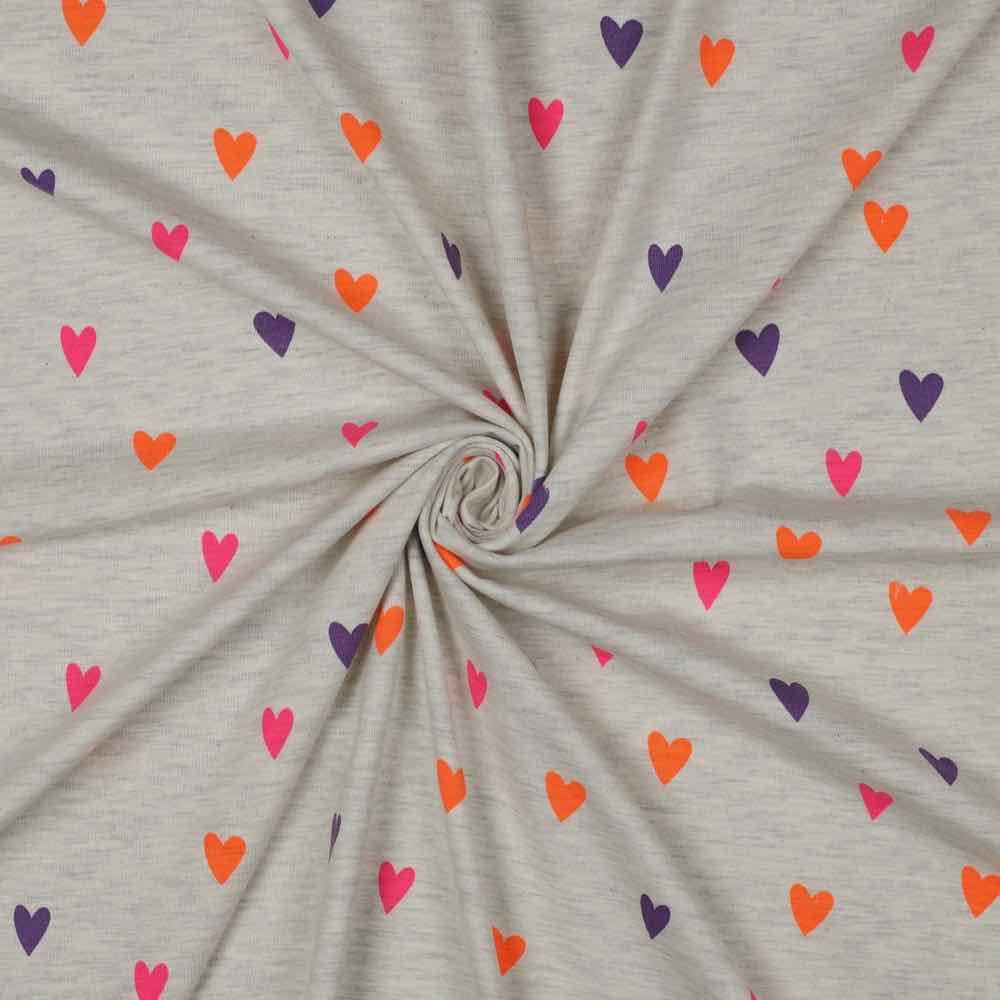 Jersey, bunte kleine Herzen auf Melange Grau – Bild 4