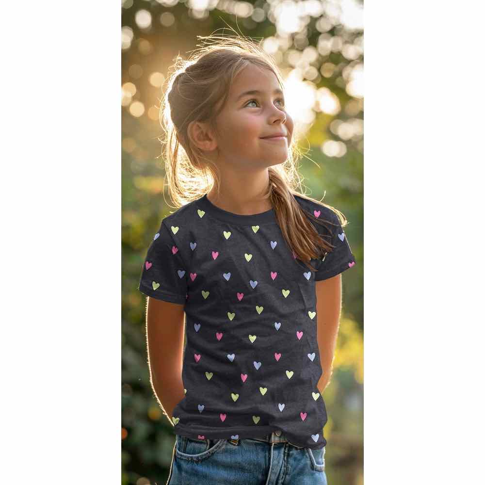 Jersey, bunte kleine Herzen auf Melange Grau – Bild 3