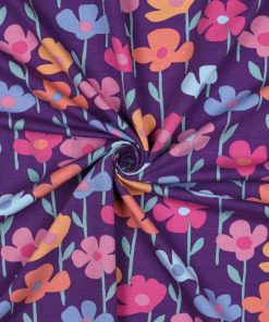 Sweatshirtstoff, “Prilblumen” Style Retro Rosa Lila