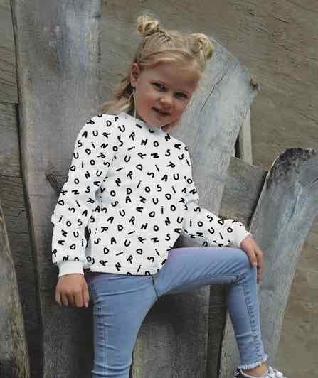 French Terry, Sweatshirtstoff, ABC in schwarzer Schrift auf Weiß – Bild 4