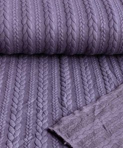 Dehnbarer Strickstoff mit Zopfmuster, Lila