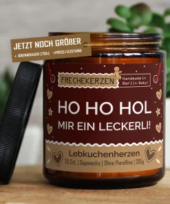 mysoy Duftkerze, handgemacht in Berlin, 100% Sojawachs, hochwertige Duftöle, „Ho Ho Hol mir…“, Lebkuchenherz