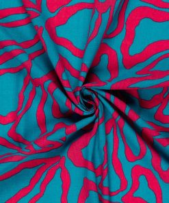 Baumwolle Viskose Stoff, Türkis / Pink, Leinenoptik