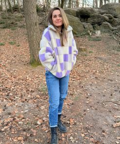 Alwero – Sweater BEL, Oversize, LILA CHECKERED, Biowolle, LIMITED EDITION