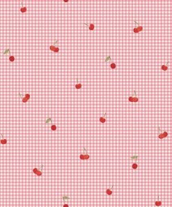 Baumwollstoff, Vichykaro Rosa mit kleinen Kirschen