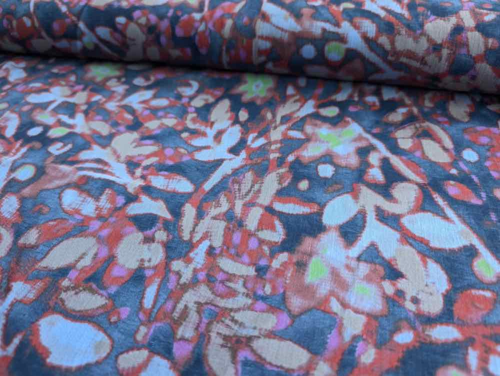 Baumwolle, Baumwollstretch, Blumenmusterung Blau – Bild 2