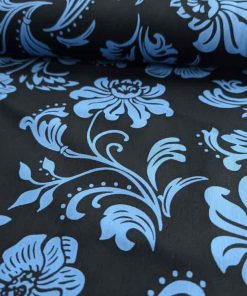 Baumwolle, Baumwollstretch, Hellblaue Blumen auf Marine