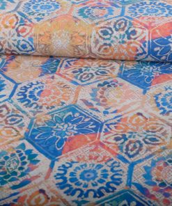 Baumwollstoff, Canvas, Ethnomuster Blau / Orange