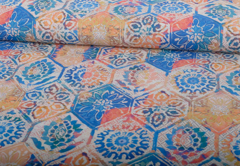 Baumwollstoff, Canvas, Ethnomuster Blau / Orange – Bild 2