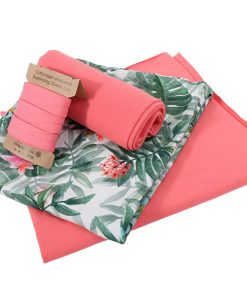 Jersey, Blumen Grün / Koralle, Stoffpaket 2 x 75 cm / 1 x 50 cm – 200 cm Stoff