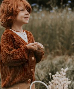 YUKI – Chunky Knit Cardigan, RUST, Bio Baumwolle