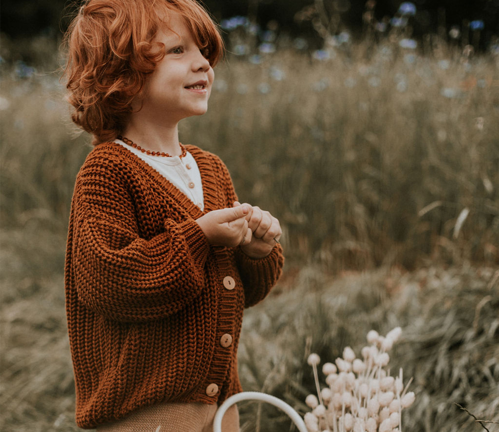 YUKI – Chunky Knit Cardigan, RUST, Bio Baumwolle – Bild 2