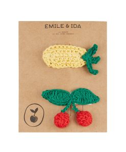 EMILE & IDA – Haarspangen ‚ANANAS & KIRSCHE‘, gehäkelt, Baumwolle