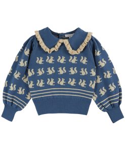 EMILE & IDA – Pullover, ‚ECUREUIL‘, blue/ecru, Baumwolle