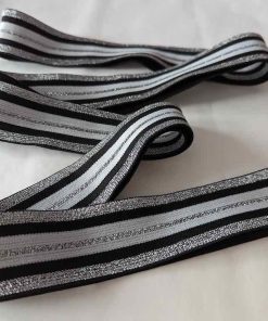 Elastic-Band, Gummiband Metallic gestreift, 40 mm breit – 3 Meter Schwarz