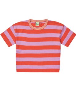 FUB – T-Shirt stripes, tangerine/orchid, Biobaumwolle (Gr. 110)