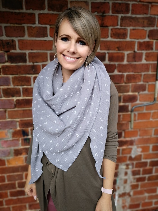 Gauze, Musselin – Double Gauze Grau mit weißen Ankern – Bild 4