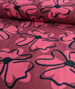 Jersey, Blumen im “Prilblumenstyle” Koralle Schwarz