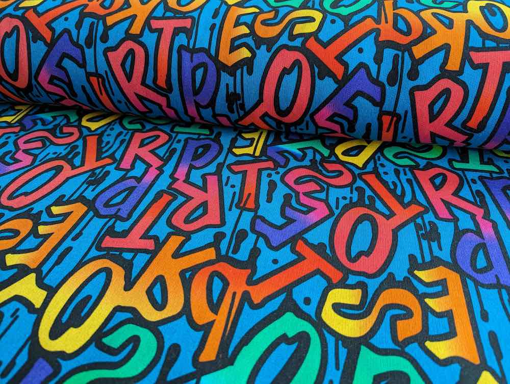 Heavy Sweat, French Terry, Letters / Schrift Grün Bunt – Bild 4