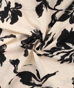 Mischgewebe – Viskose, Blumenmuster Schwarz auf Ecru