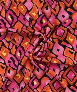 Viskose Satin – Kästchenmusterung Rosa / Orange / Gelb