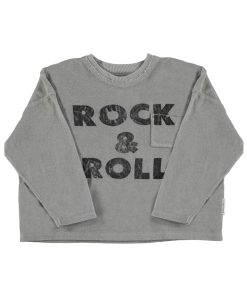 PiuPiuChick – Longsleeve Terry Cotton, „rock & roll“, GREY, Biobaumwolle