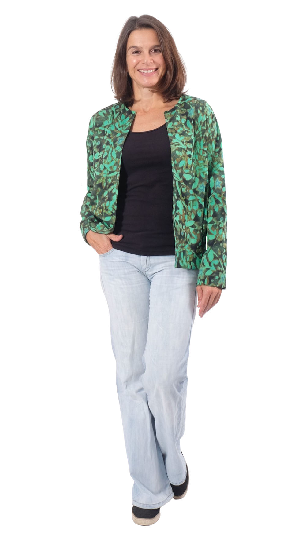 Baumwolle, Baumwollstretch, Hellblaue Blumen auf Marine – Bild 6