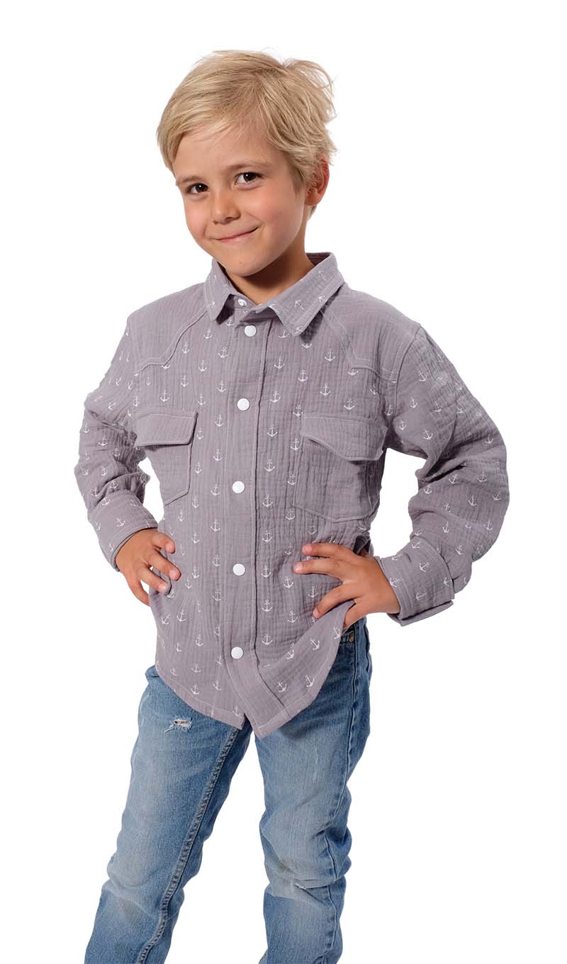 Gauze, Musselin – Double Gauze Grau mit weißen Ankern – Bild 3