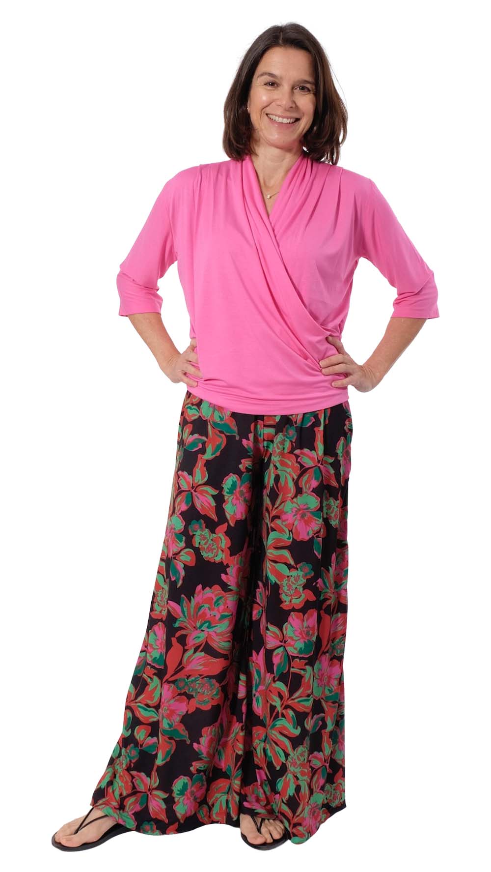 Slinky, Mischgewebe, Hibiskusblüten Rosa Petrol – Bild 9