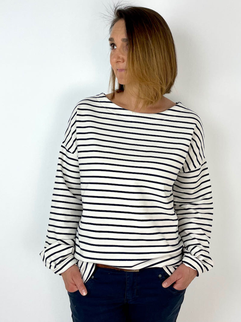 Sommersweat, Sweatshirt Stoff Ecru mit Streifen – Schwarz – Bild 6