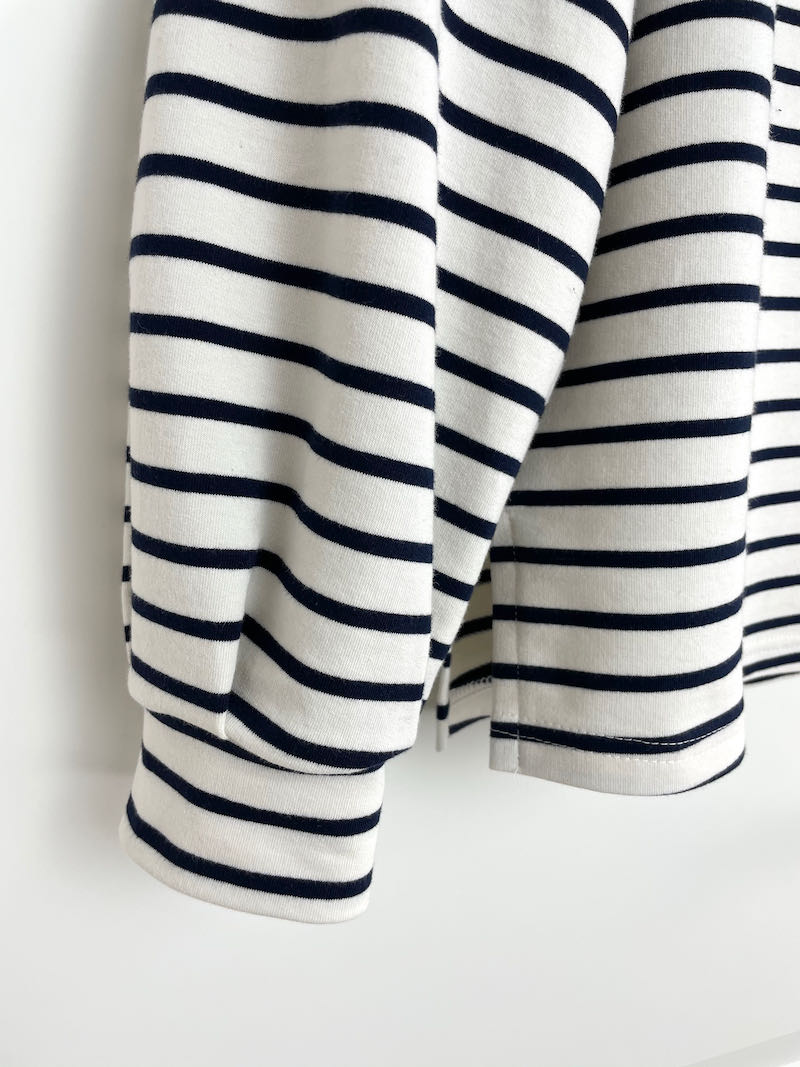 Sommersweat, Sweatshirt Stoff Ecru mit Streifen – Schwarz – Bild 5