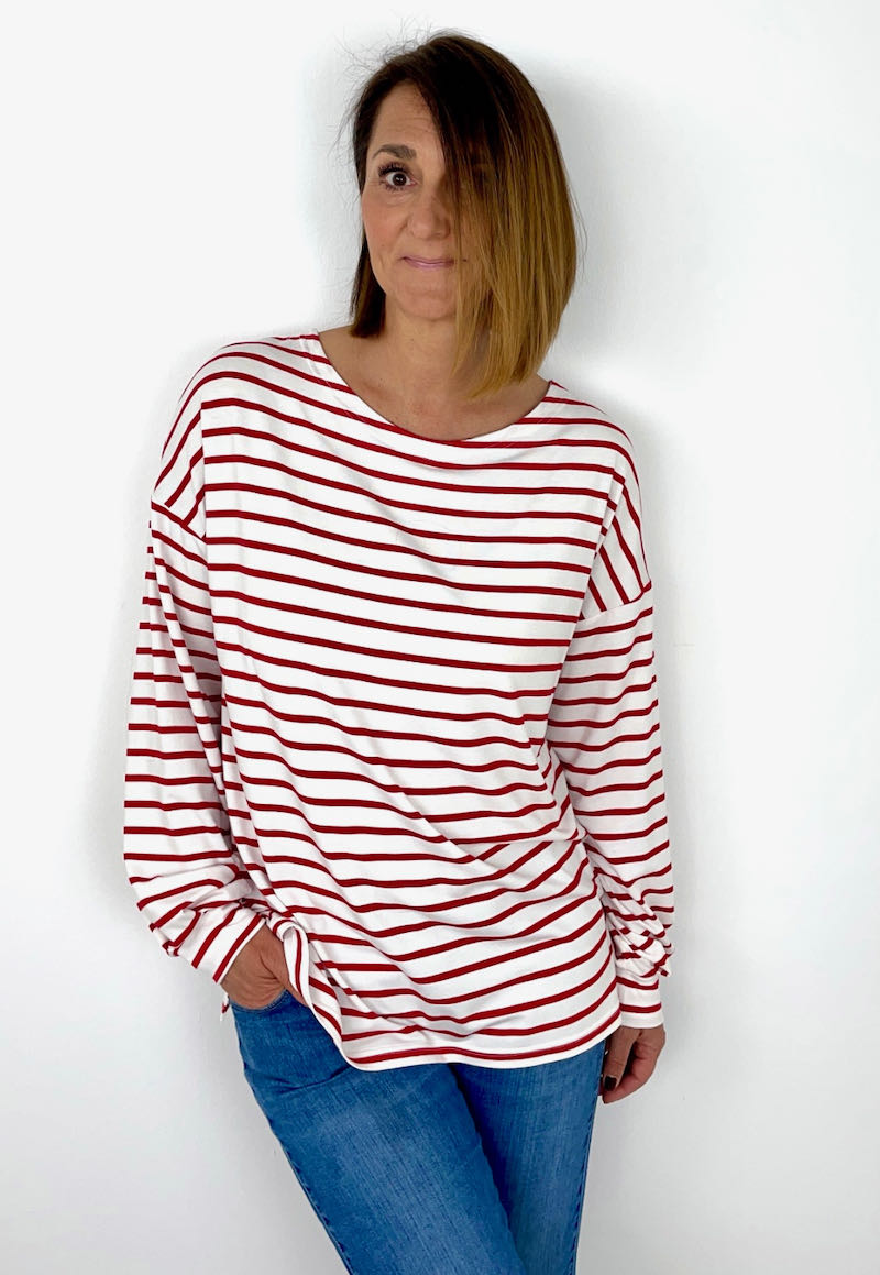 Sommersweat, Sweatshirt Stoff Ecru mit Streifen – Schwarz – Bild 4