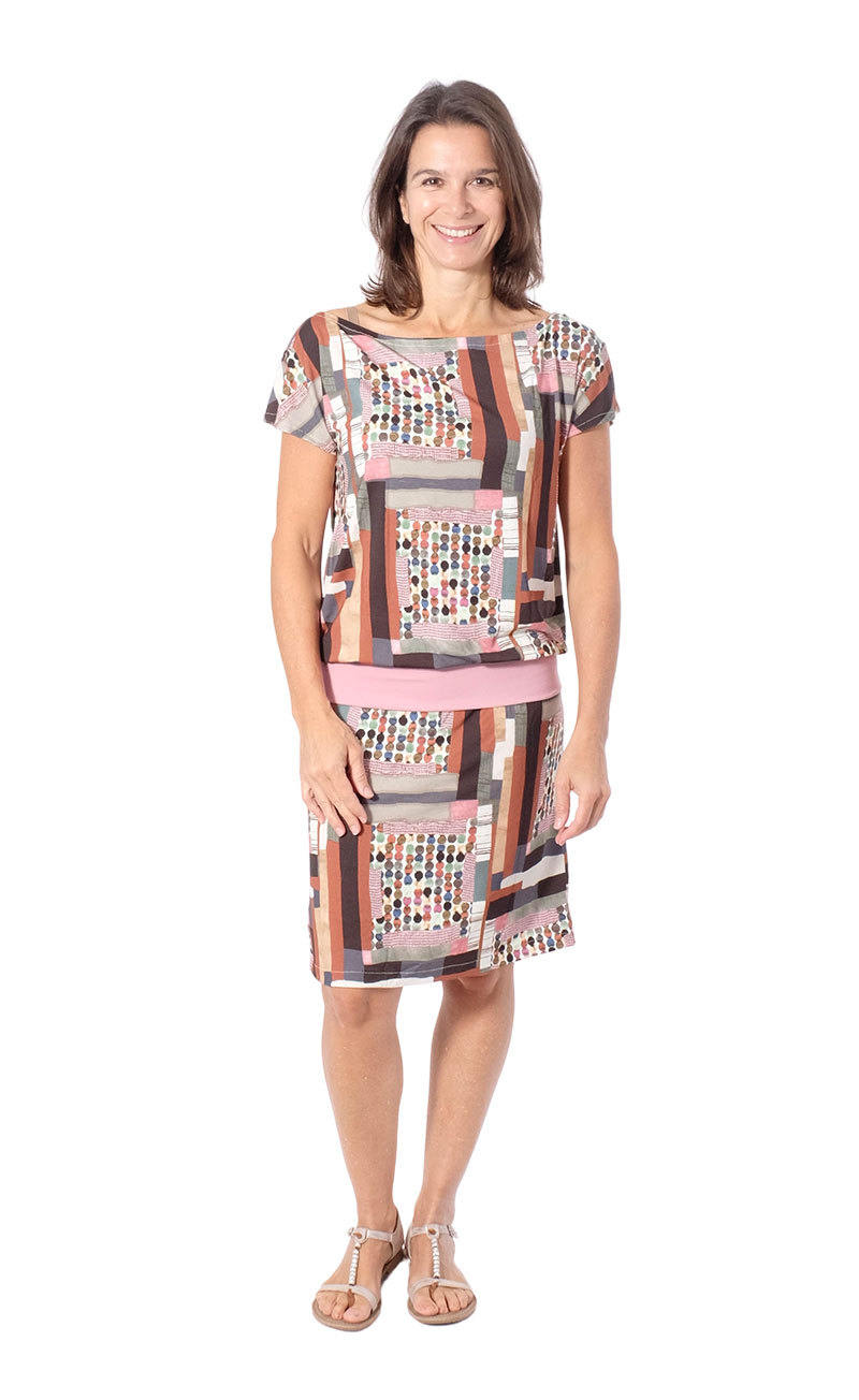 Viskosejersey, grafisches Muster / Tupfen Retro Look – Taupe / Altrosa – Bild 5