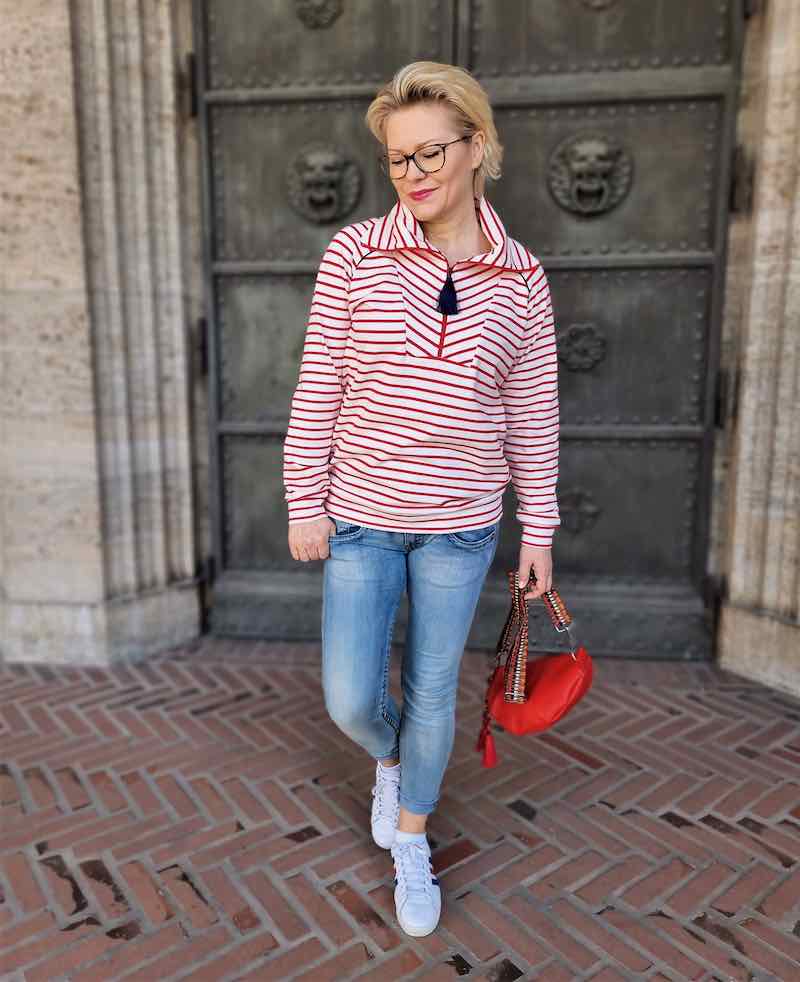 Sommersweat, Sweatshirt Stoff Ecru mit Streifen – Schwarz – Bild 8