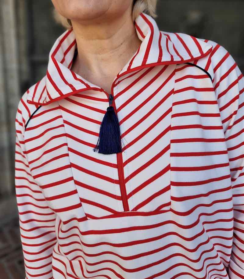 Sommersweat, Sweatshirt Stoff Ecru mit Streifen – Schwarz – Bild 7