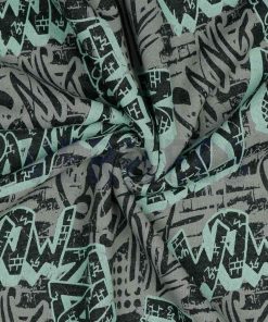 Sweatshirtstoff, Skater Mint Grau Grafitti Druck