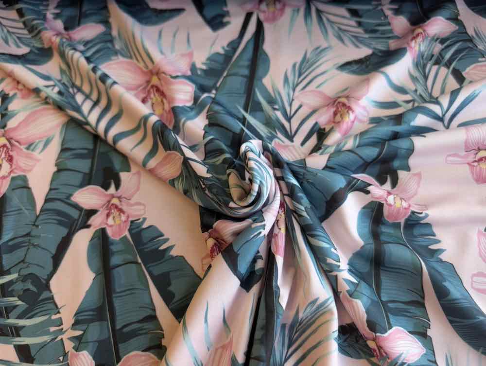 Slinky, Mischgewebe, Hibiskusblüten Rosa Petrol – Bild 4