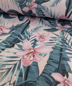 Slinky, Mischgewebe, Hibiskusblüten Rosa Petrol