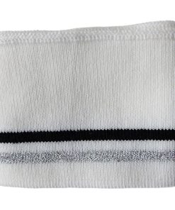 1 Strickbündchen, Collegebündchen in Weiß mit Streifen in Schwarz/Silber, 125 x 6 cm