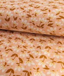 Sweatshirtstoff, French Terry brushed, Blumen Rosa Ecru Senf