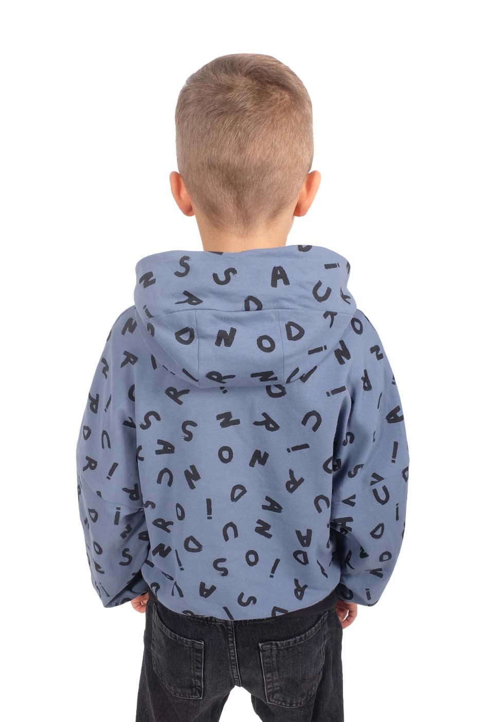 French Terry, Sweatshirtstoff, ABC in schwarzer Schrift auf Weiß – Bild 8