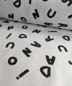 French Terry, Sweatshirtstoff,  ABC in schwarzer Schrift auf Weiß