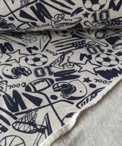 Sweatshirtstoff, Fußbälle Marine / Grau