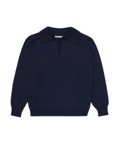 The New Society – Pullover Polo „EMANUELLE“, Navy Blue, Biobaumwolle