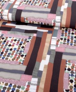 Viskosejersey, grafisches Muster / Tupfen Retro Look – Taupe / Altrosa
