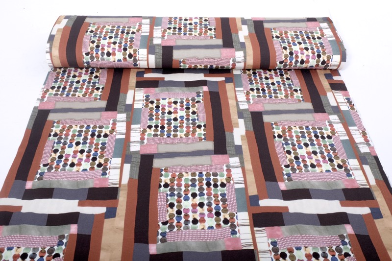 Viskosejersey, grafisches Muster / Tupfen Retro Look – Taupe / Altrosa – Bild 6