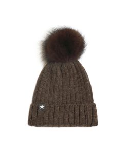 Huttelihut –  Mütze mit PomPom „WARMY“, Lammwolle, brown