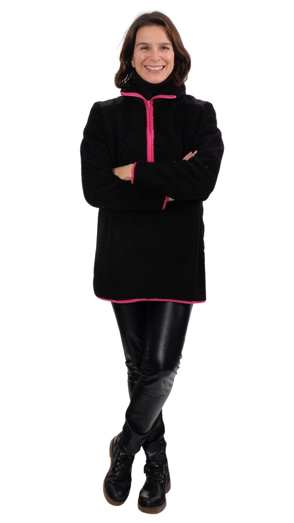 Sweatshirtstoff, Teddystoffoptik, dehnbar, weich und kuschelig – Schwarz – Bild 6